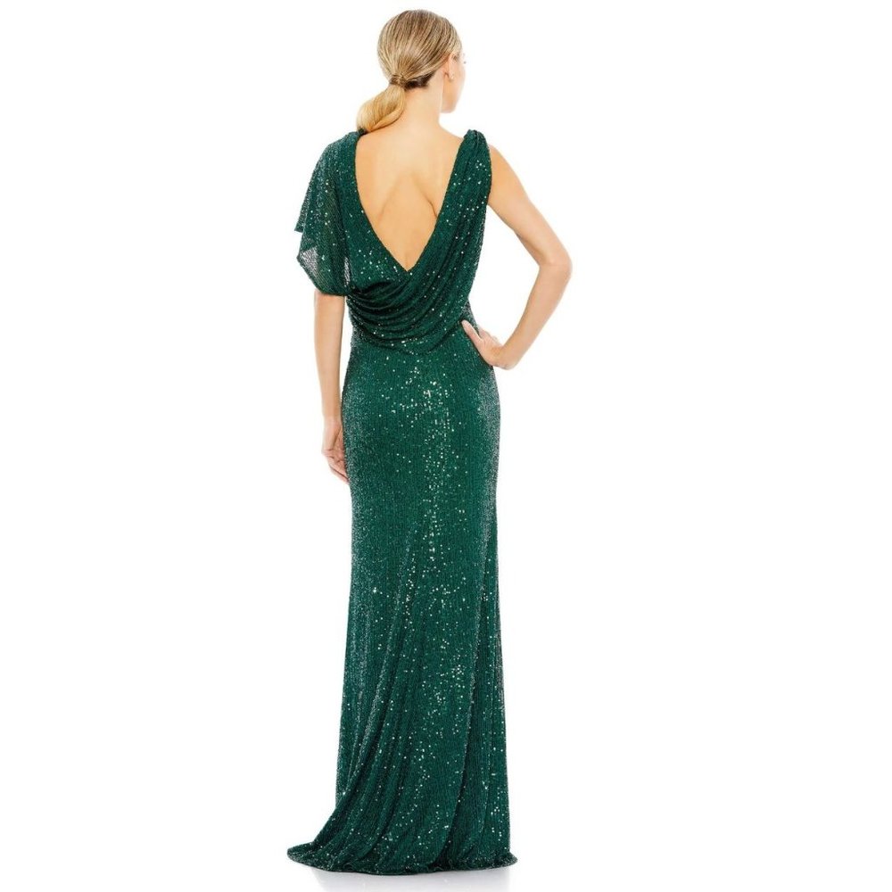 Mac Duggal 26988 Sequined Asymmetrical Draped Trumpet Gown Size 14 Green - Picture 3 of 8